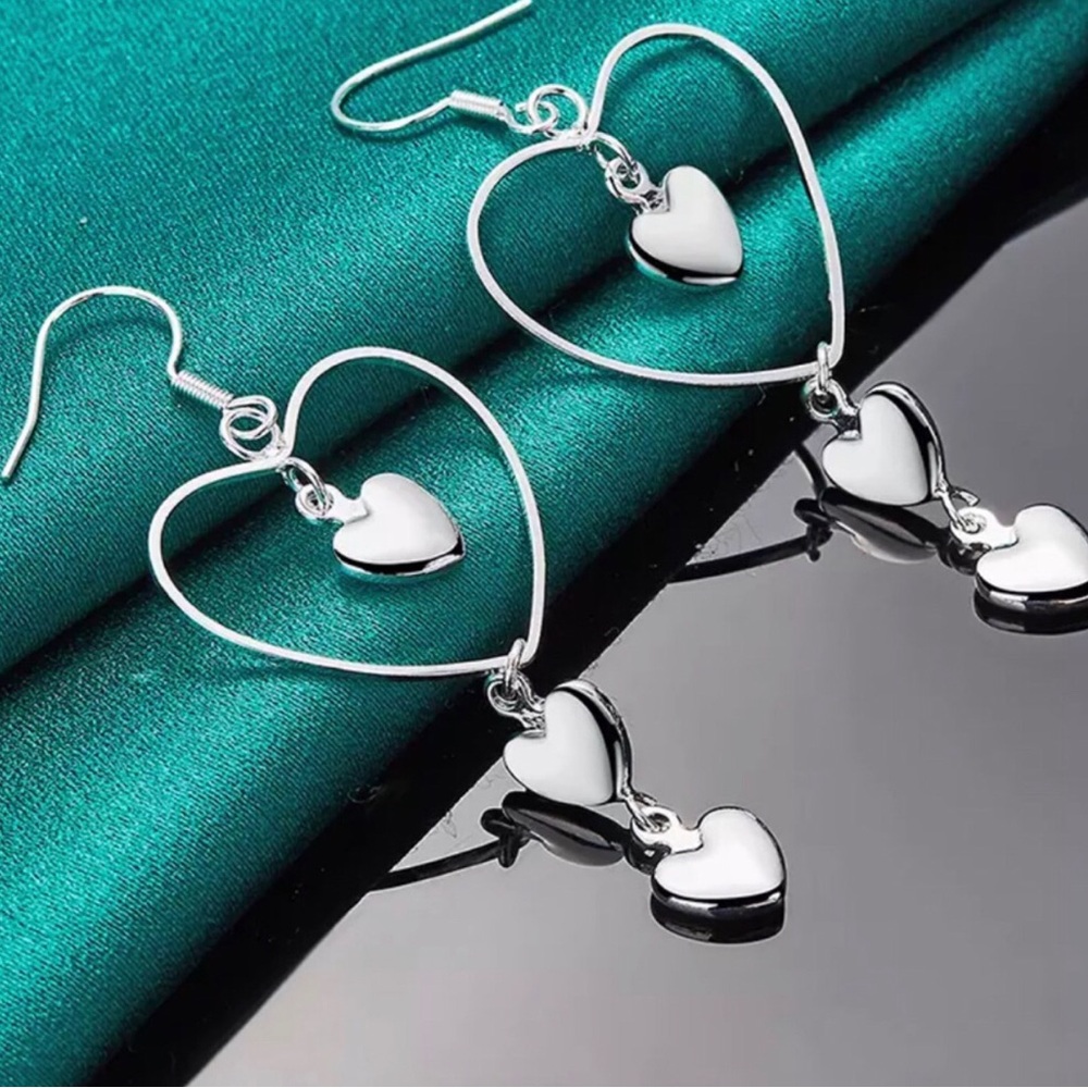Silver Heart Drop Earrings - Women Jewelry